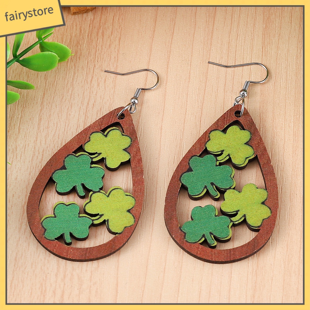 1 Đôi Bông Tai Hình Học Dáng Thả Thời Trang Bông Tai Hình Cỏ Ba Lá Màu Xanh Lá / Cầu Vồng Xinh Xắn