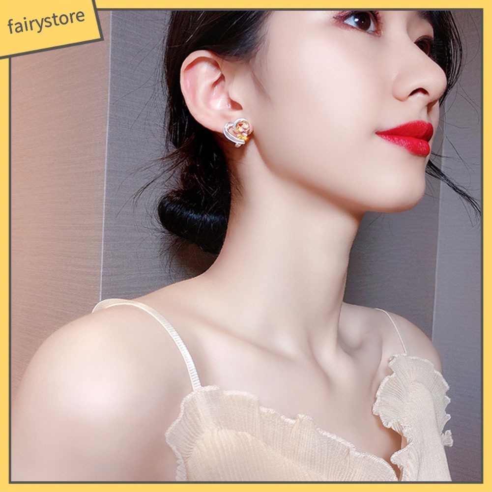 Bông Tai Hình Trái Tim Đính Ngọc Trai Nhân Tạo Thời Trang Dành Cho Nữ