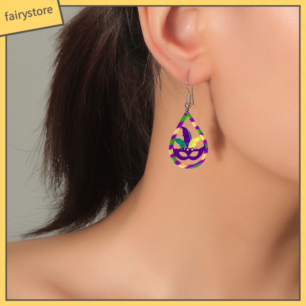 [FRO] 1 Đôi Bông Tai Móc Hình Giọt Nước Rỗng Lấp Lánh Đầy Màu Sắc Trang Trí Lễ Hội