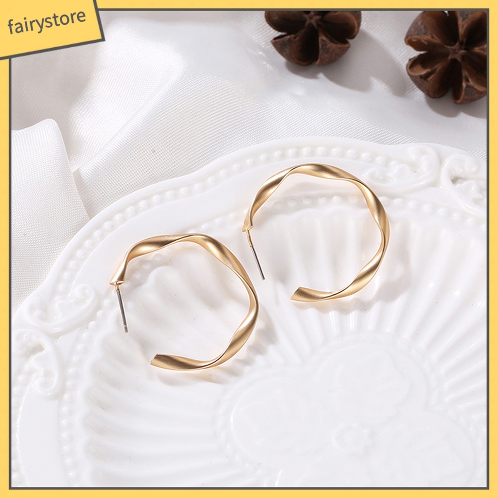 [FRO] Bông Tai Hình Tròn Xoắn Bằng Hợp Kim Mặt Nhám Quyến Rũ Cho Bữa Tiệc