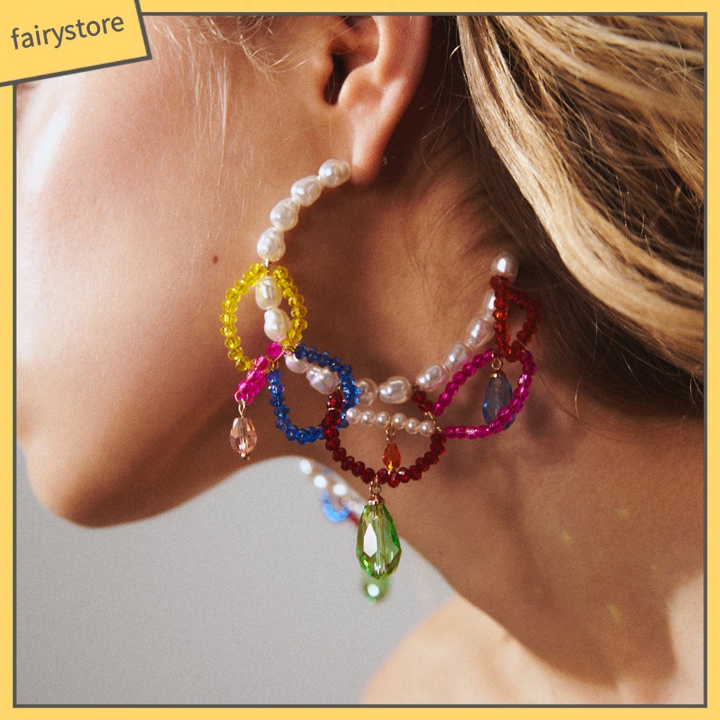 Bông Tai Dạng Vòng Phối Tua Rua Đính Hạt Ngọc Trai Nhân Tạo Thời Trang