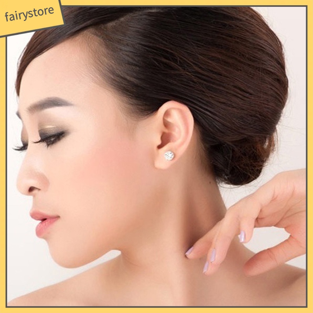 Bông Tai Hình Tròn Khắc Họa Tiết Đính Đá Zircon Thời Trang Cho Nữ