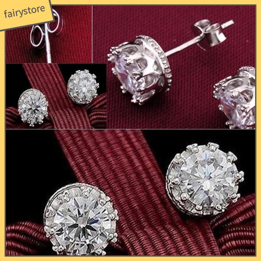 Bông Tai Hình Tròn Khắc Họa Tiết Đính Đá Zircon Thời Trang Cho Nữ