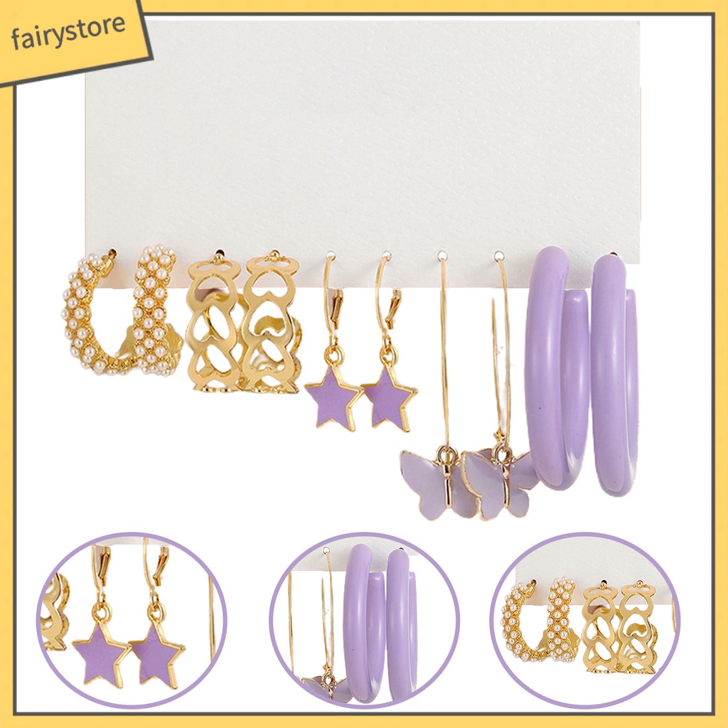 Set 5 Đôi Bông Tai Hình Tròn Họa Tiết Hình Học Thời Trang Cho Nữ