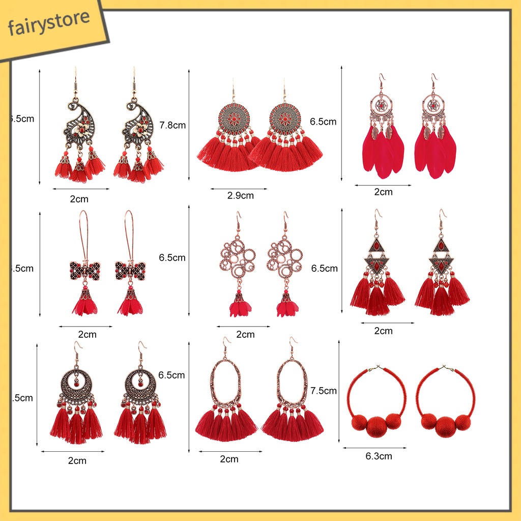 1 Đôi Bông Tai Dáng Dài Phối Tua Rua Màu Đỏ Thời Trang Dự Tiệc Cưới / Lễ Hội Cho Nữ