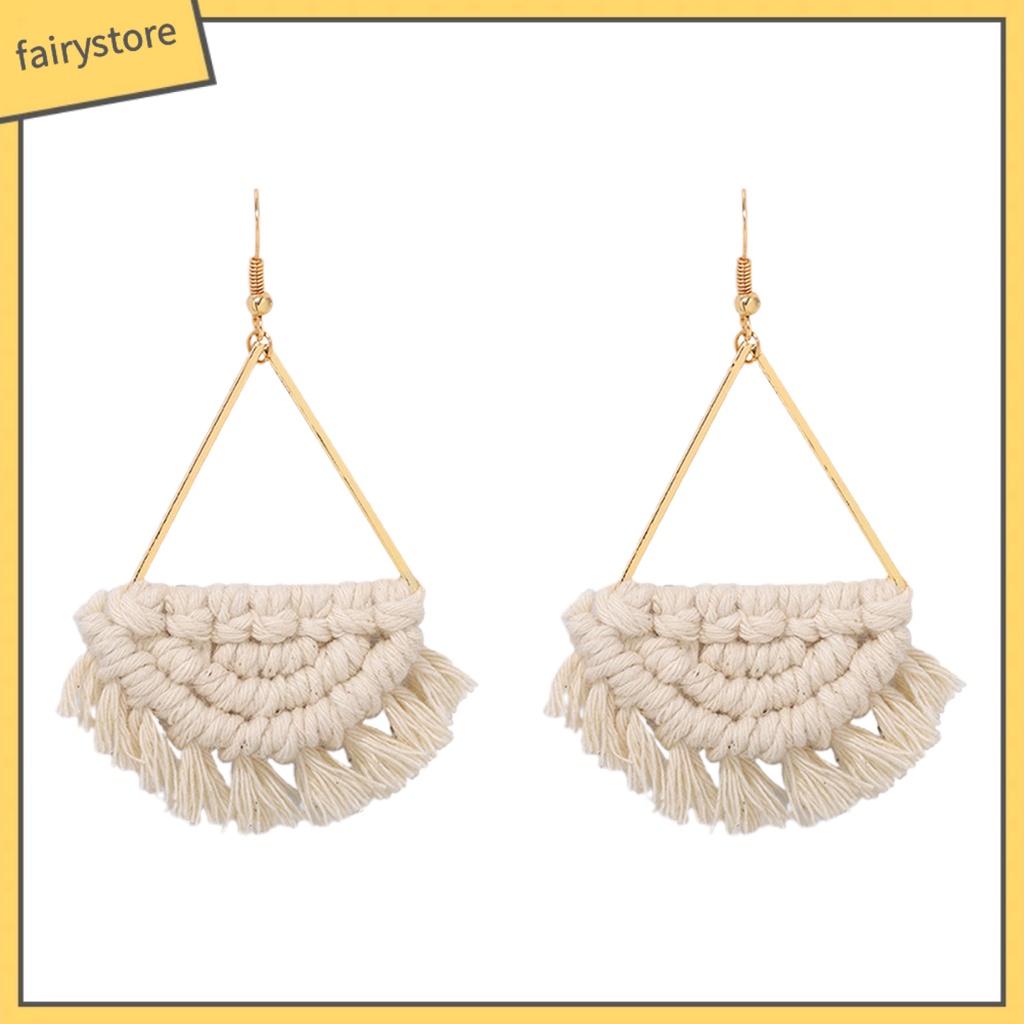 [FRO] 1 Đôi Bông Tai Móc Tua Rua Bện Khối Lượng Nhẹ Phong Cách Bohemia Đi Biển