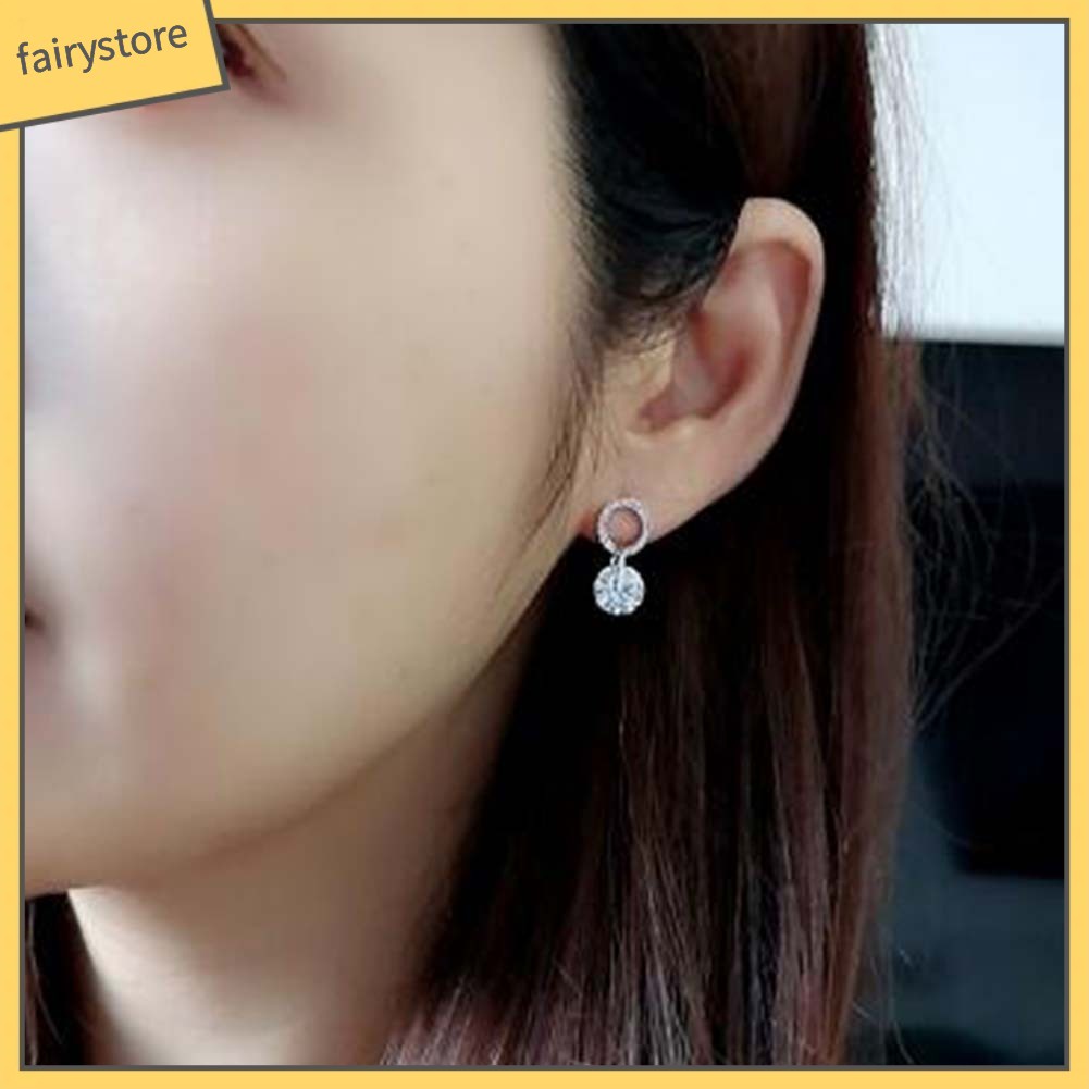 Đôi Bông Tai Hình Tròn Đính Đá Thời Trang Cho Nữ