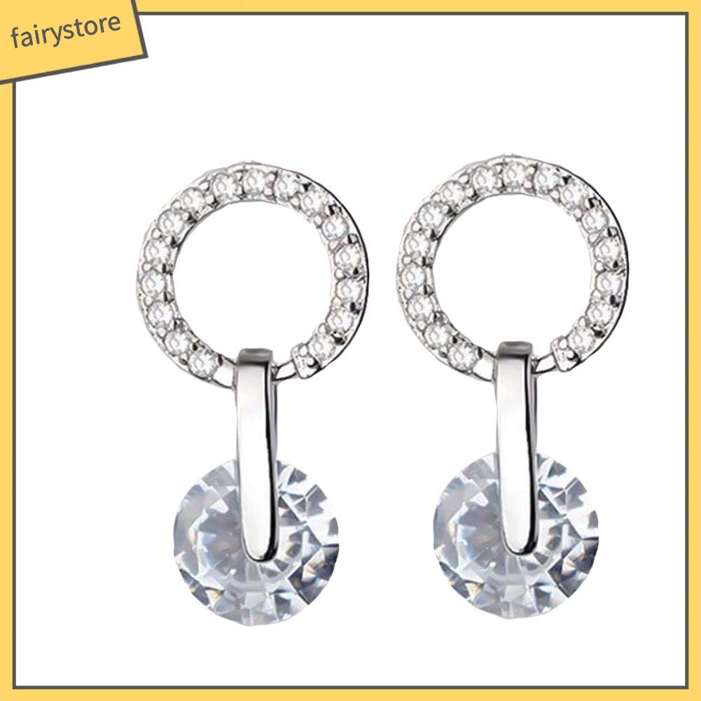 Đôi Bông Tai Hình Tròn Đính Đá Thời Trang Cho Nữ