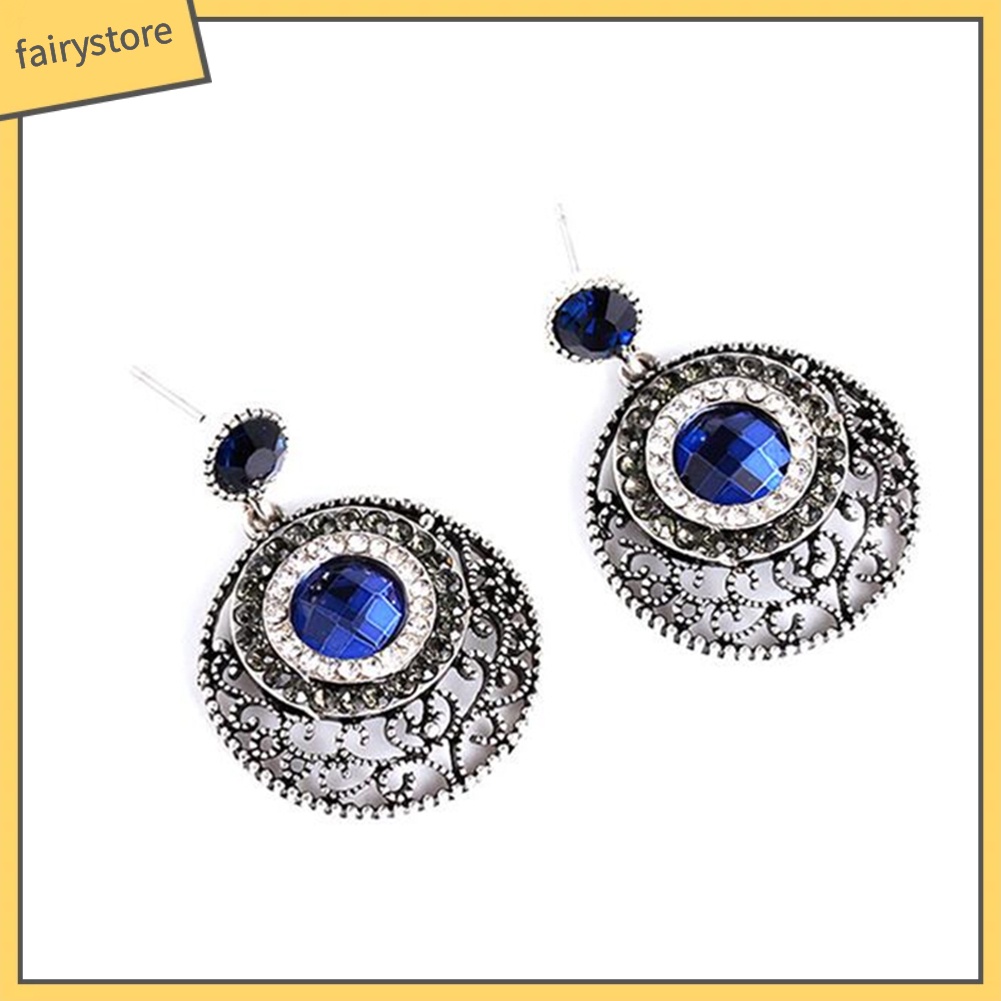 Đôi Bông Tai Hình Tròn Đính Đá Phong Cách Retro Dành Cho Nữ