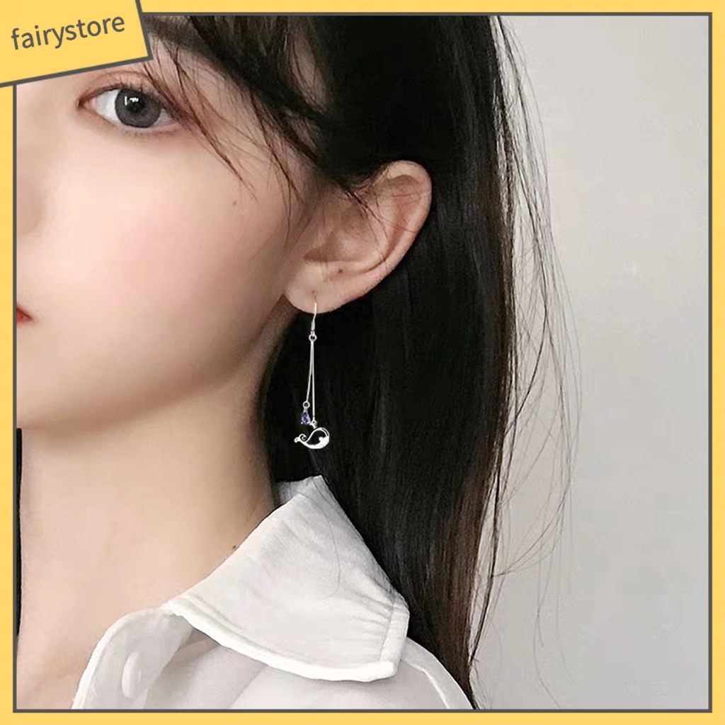 1 Đôi Bông Tai Hình Cá Voi Đính Đá Zircon Phong Cách Hàn Quốc Dành Cho Cô Dâu