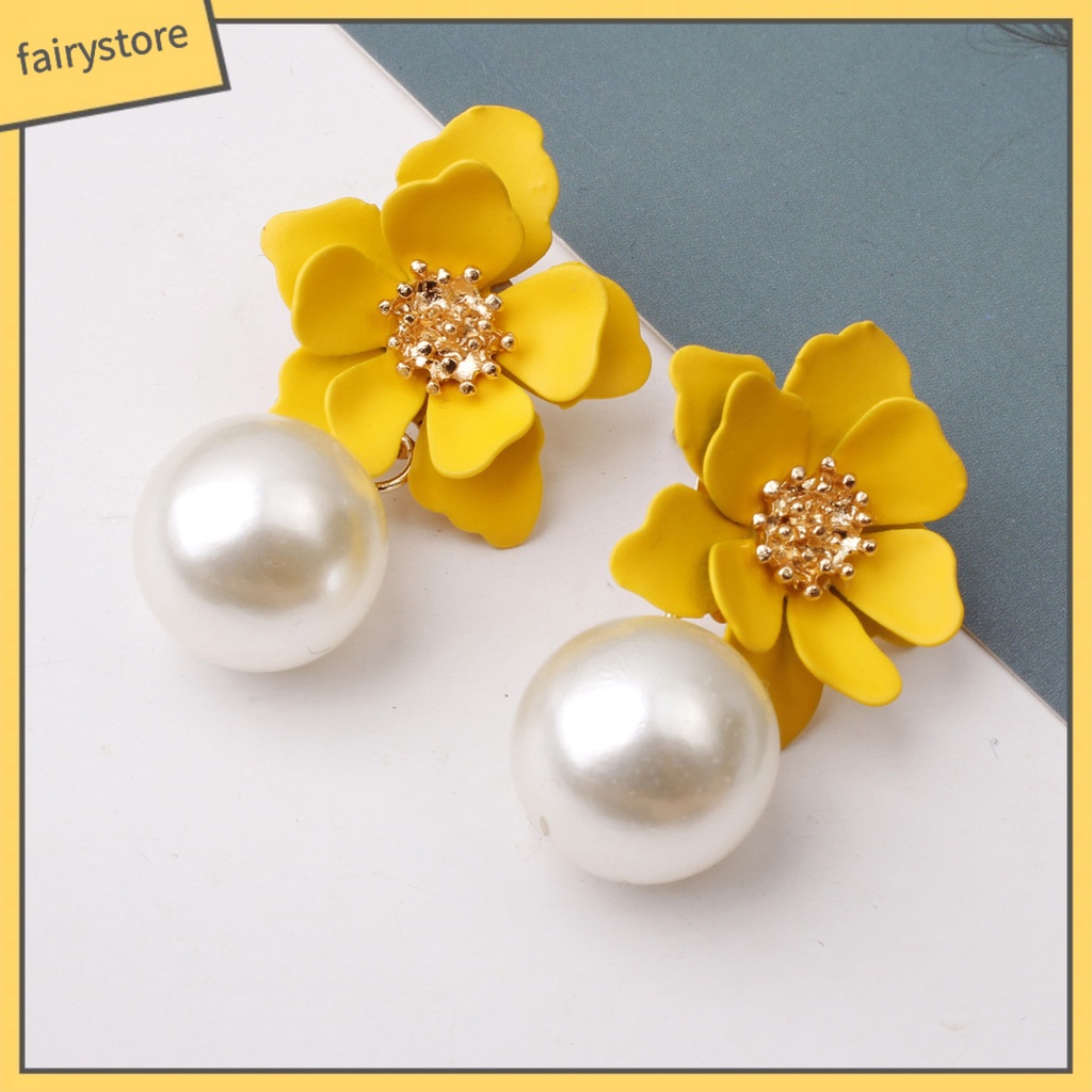 1 Đôi Bông Tai Hình Hoa Lớn Bằng Hợp Kim Đính Ngọc Trai Nhân Tạo Dành Cho Nữ
