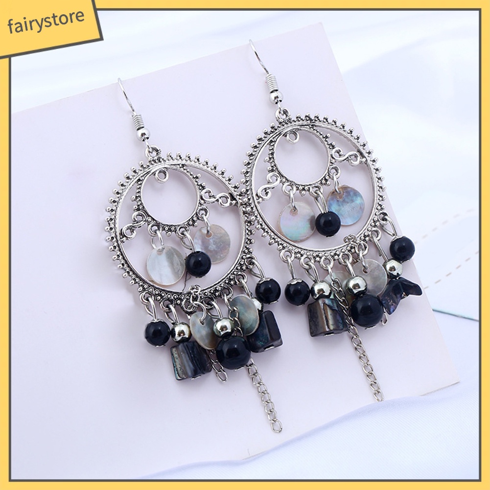 Bông Tai Tròn Đính Hạt Tua Rua Phong Cách Retro Dành Cho Nữ