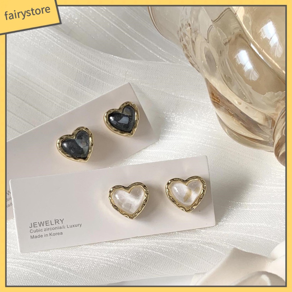 1 Đôi Bông Tai Hình Trái Tim Mạ Điện Phong Cách Hàn Quốc Dành Cho Nữ