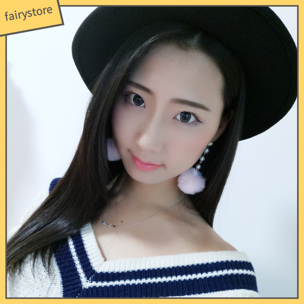 Bông Tai Đính Ngọc Trai Và Bóng Lông Giả Đáng Yêu Cho Nữ