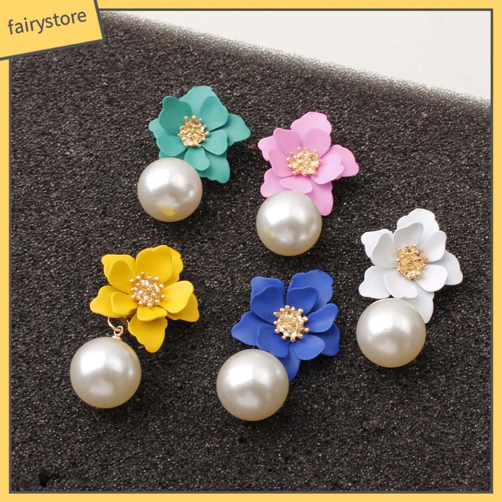 Bông Tai Hình Hoa Đính Ngọc Trai Giả Ngọt Ngào Thời Trang Mùa Hè Cho Nữ