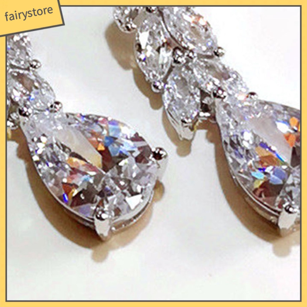 1 Đôi Bông Tai Hình Chiếc Lá Đính Đá Zircon Dành Cho Cô Dâu