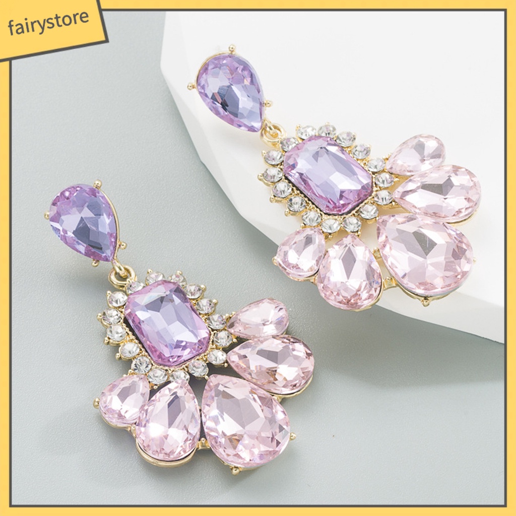 1 Đôi Bông Tai Đính Đá Nhiều Màu Bắt Mắt Phong Cách Vintage