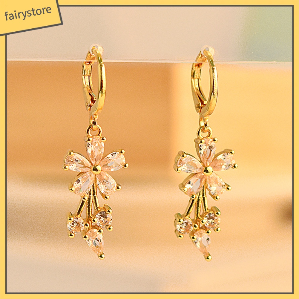 Bông Tai Hình Hoa Đính Đá Zircon Sang Trọng Cho Nữ