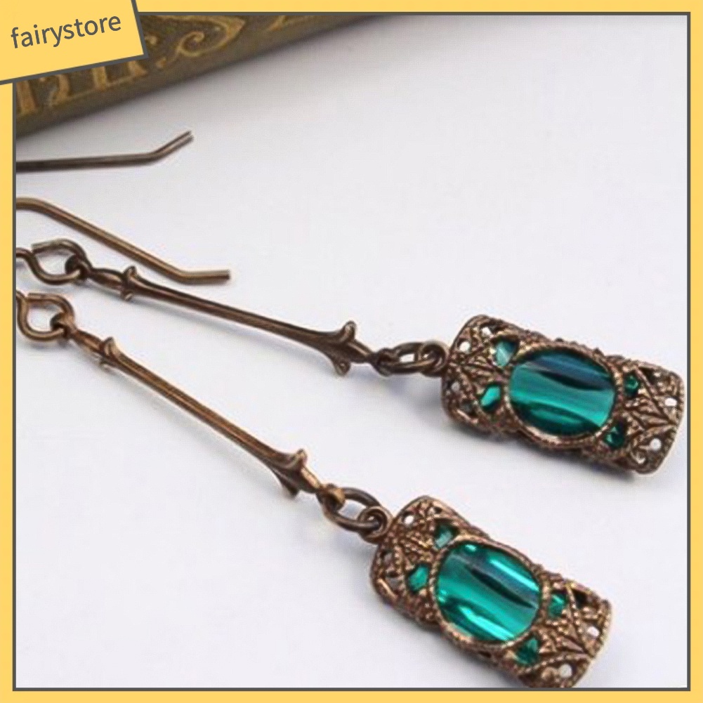 Bông Tai Dài Hình Chữ Nhật Đính Đá Zircon Phong Cách Retro Dành Cho Nữ