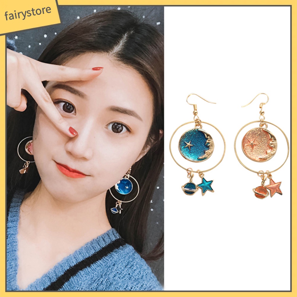 Bông Tai Hình Tròn / Ngôi Sao / Mặt Trăng Thời Trang Cho Nữ