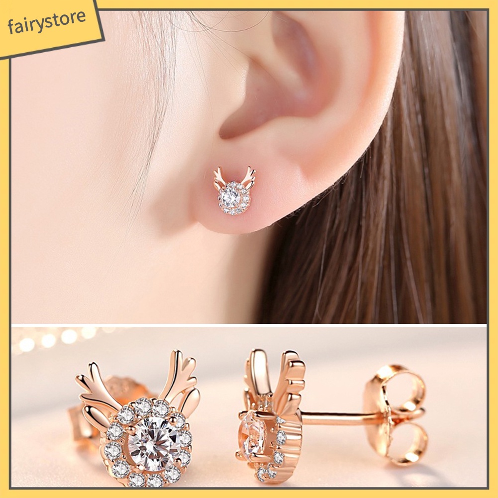 Bông Tai Hình Nai Đính Đá Lấp Lánh Dễ Thương Dành Cho Nữ