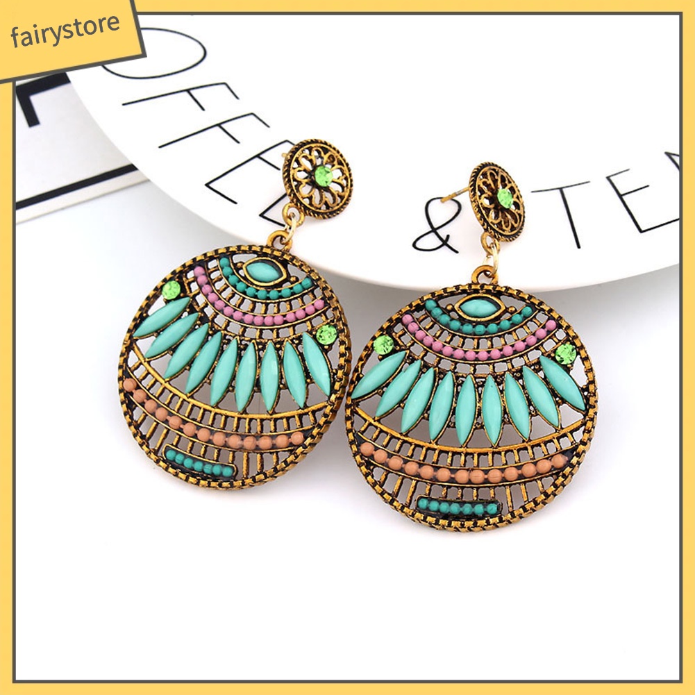 Bông Tai Dạng Xỏ Hạt Tròn Rỗng Phong Cách Bohemian Thời Trang Cho Nữ