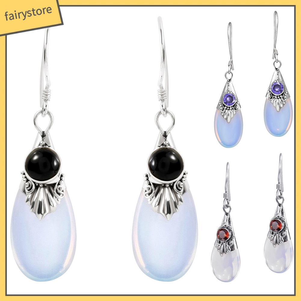 Bông Tai Hình Giọt Nước Đính Đá Mặt Trăng Thời Trang Dành Cho Nữ