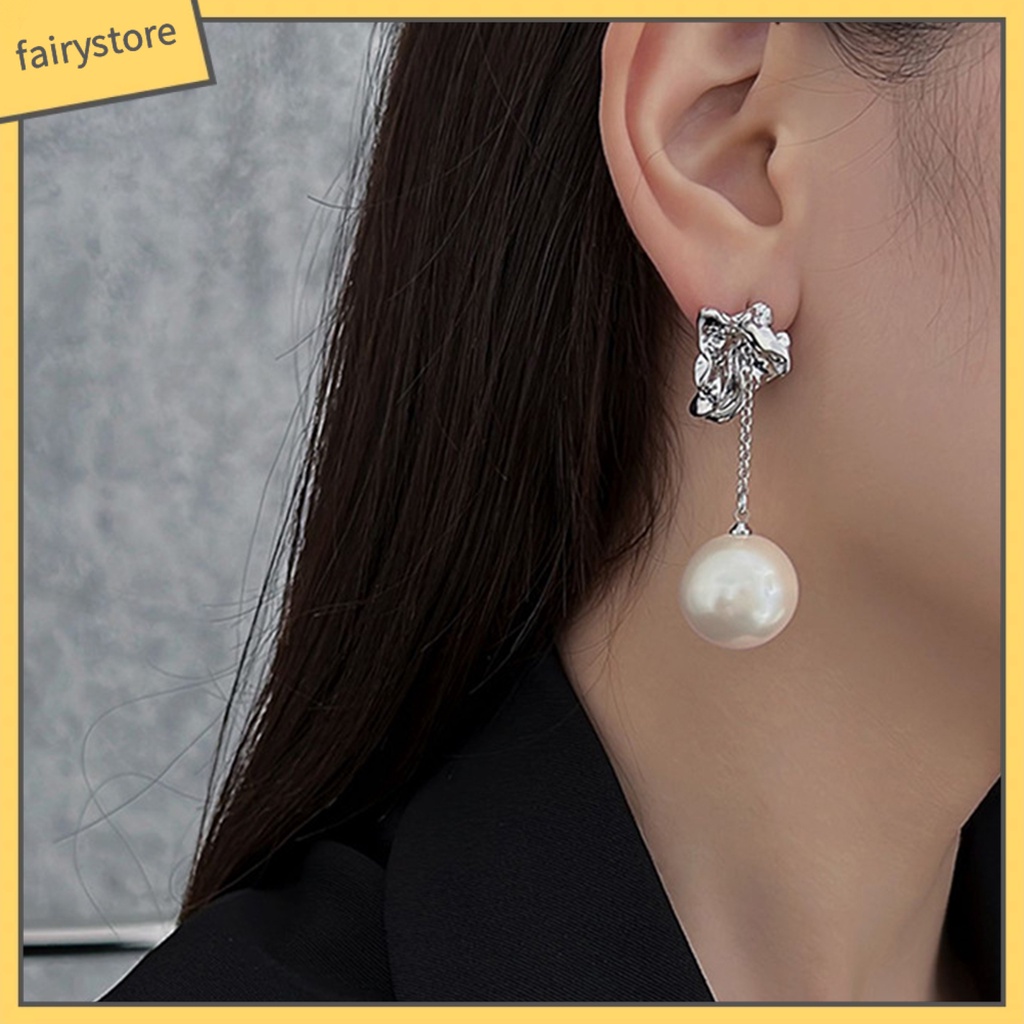 1 Đôi Bông Tai Kim Loại Tua Rua Đính Ngọc Trai Nhân Tạo Phong Cách Retro