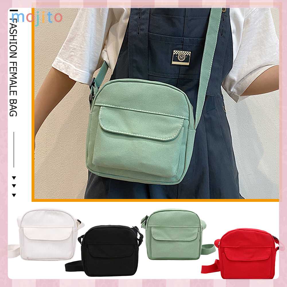 Túi Đeo Chéo Vải Canvas Màu Sắc Đơn Giản Dành Cho Nữ Tuổi Teen