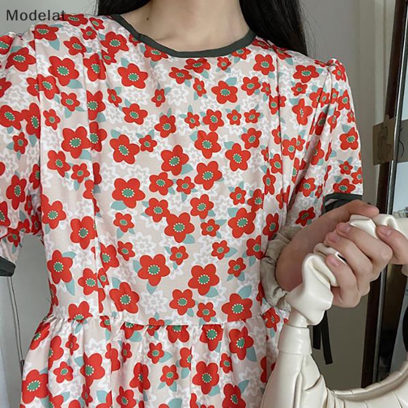 Đầm Dài Cổ Tròn Tay Ngắn In Họa Tiết Hoa Thời Trang Mùa Hè Cho Nữ