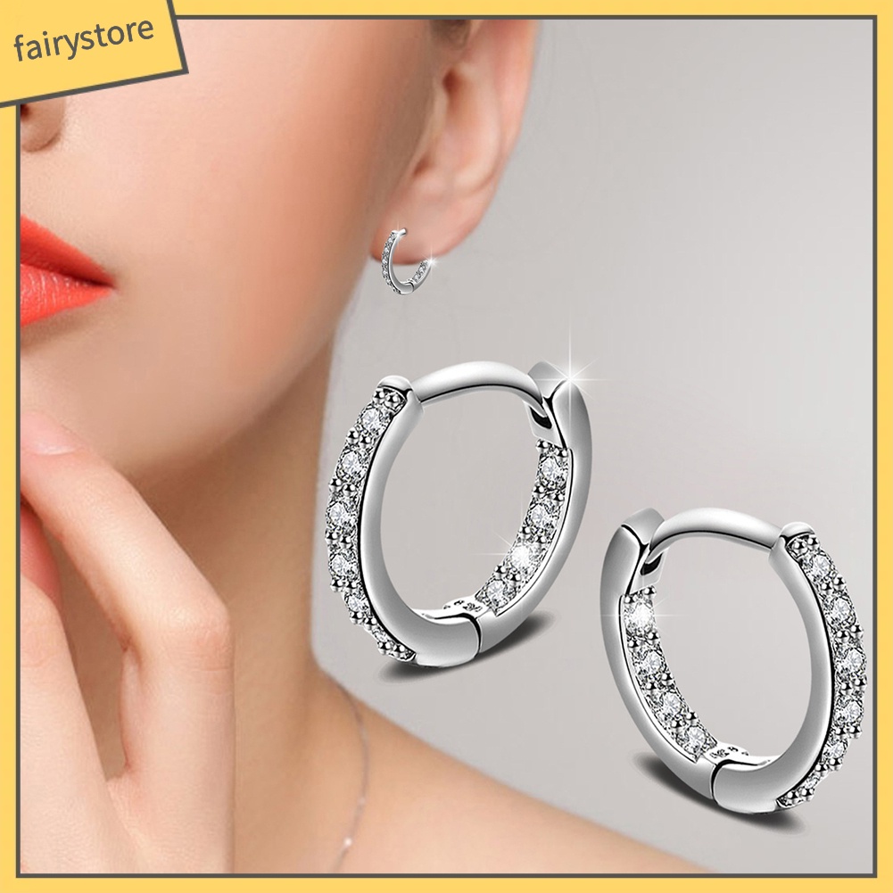 Khuyên Tai Tròn Mạ Bạc Đính Đá Zircon Thời Trang