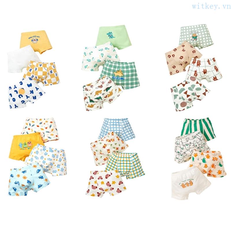 Bộ 4 Quần Lót Cotton In Họa Tiết Hoạt Hình Dễ Thương Thoải Mái Cho Bé Trai