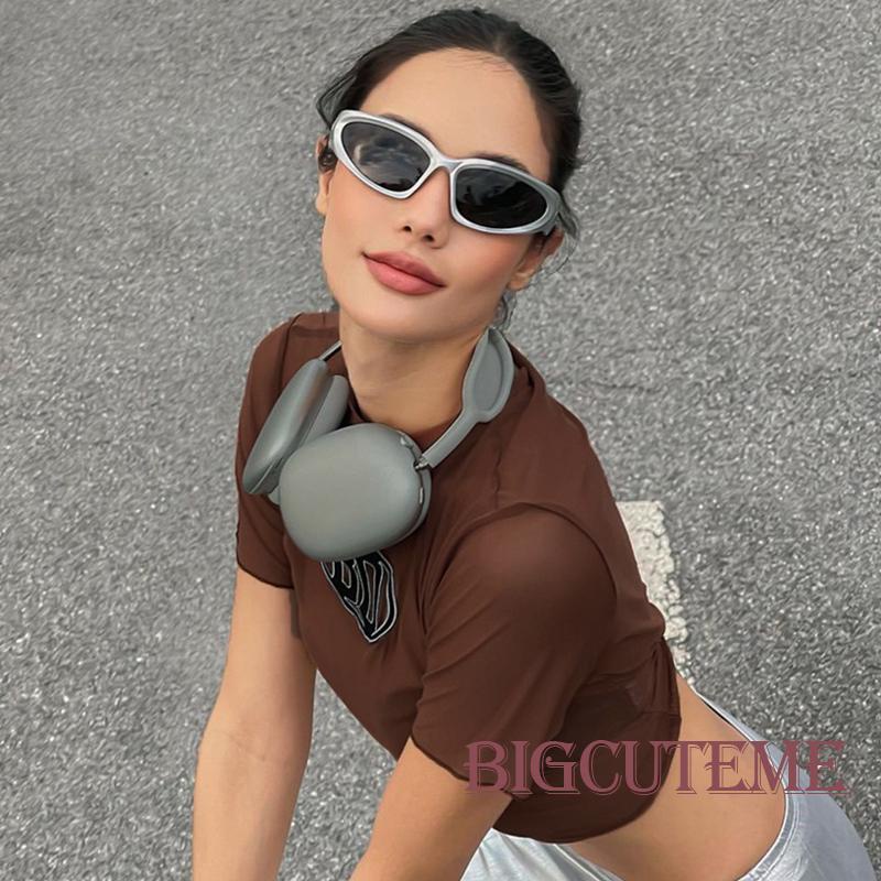 Áo Thun Lưới Tay Ngắn Cổ Tròn Thêu Chữ Phong Cách Đường Phố Cho Nữ