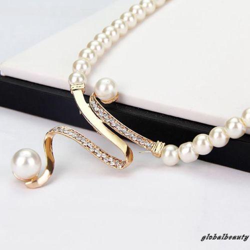 Bộ Vòng cổ + Bông Tai Đính Ngọc Trai Nhân Tạo Kiểu Hở Đính Đá Sang Trọng Cho Nữ