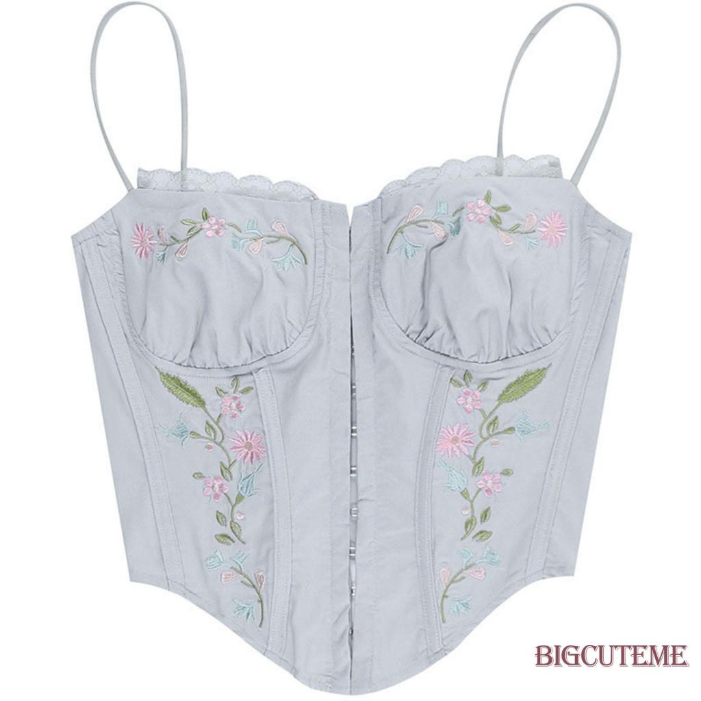 Áo Lửng Hai Dây Thêu Hoa Thời Trang Mùa Hè Cho Nữ