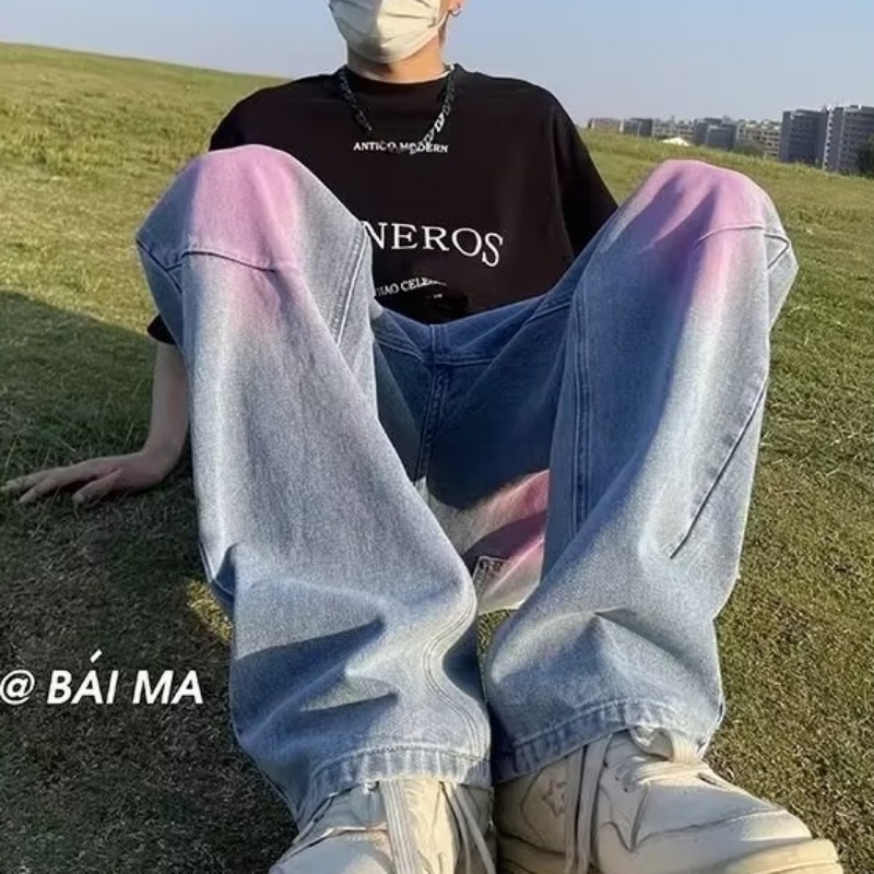 Quần Jeans Nhuộm Màu Thời Trang Đường Phố Mỹ Cá Tính Dành Cho Nam