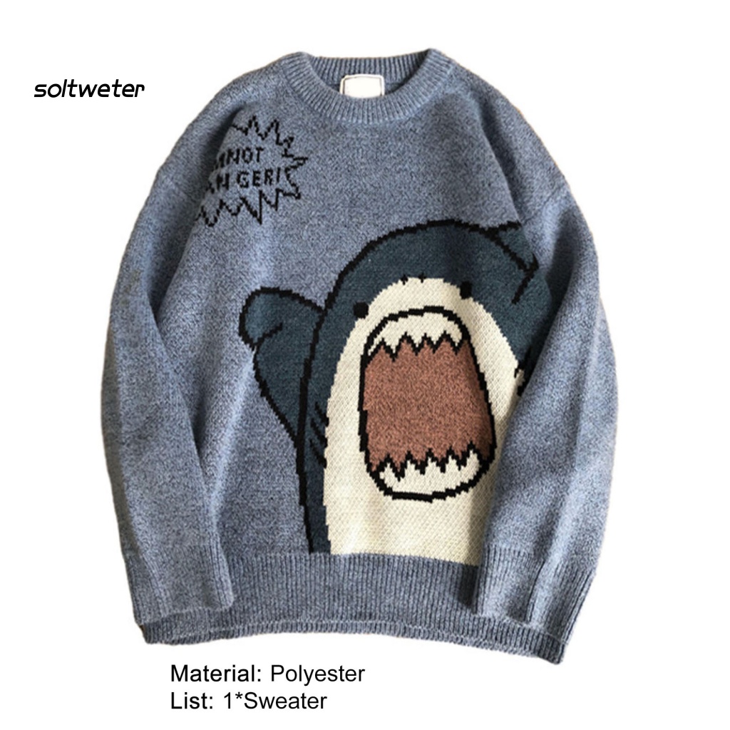 Áo Sweater Cổ Tròn In Hình Cá Mập Hoạt Hình Cho Nam