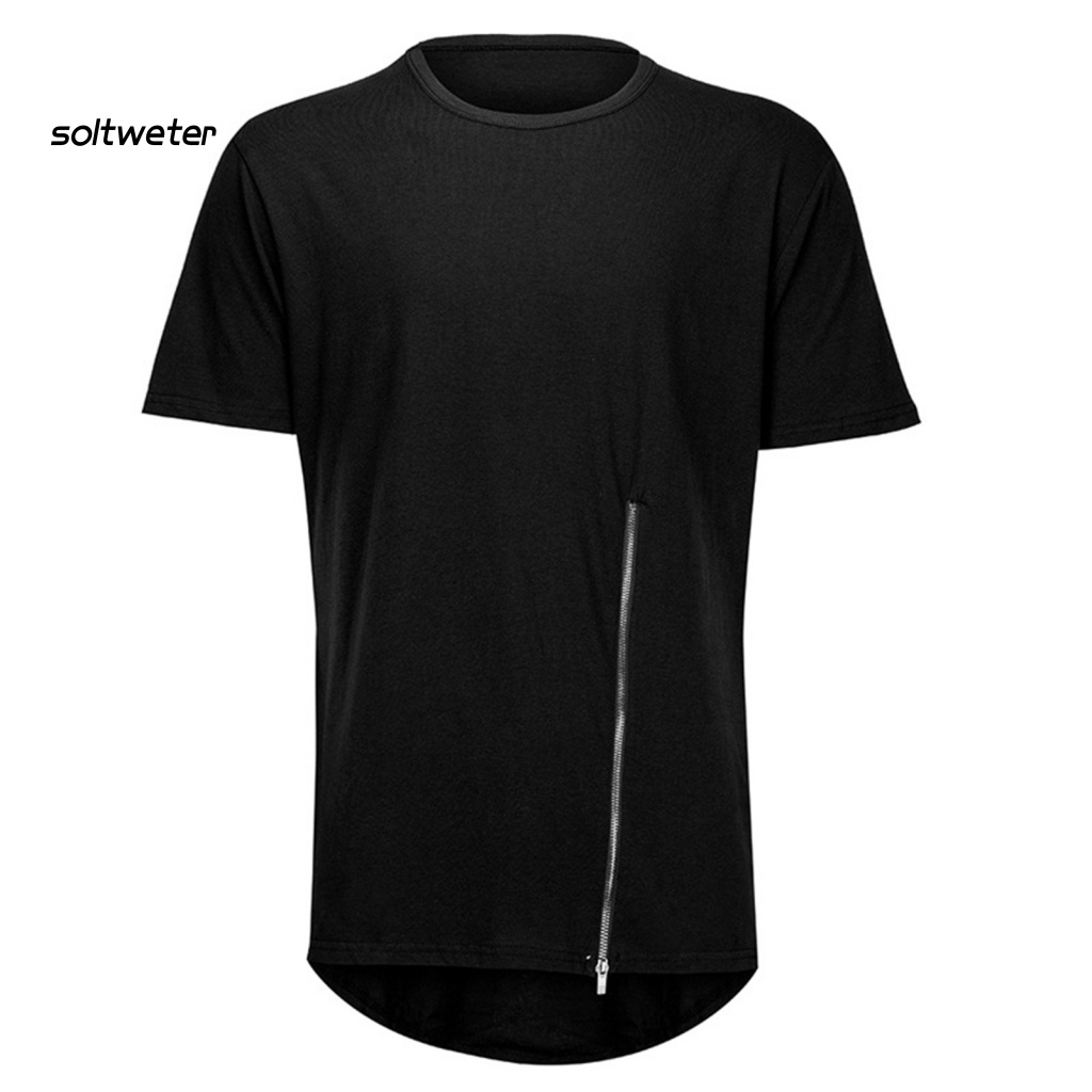 Áo Thun Cổ Thuyền Màu Trơn Có Khóa Kéo Thời Trang Xuân Hè Cho Nam