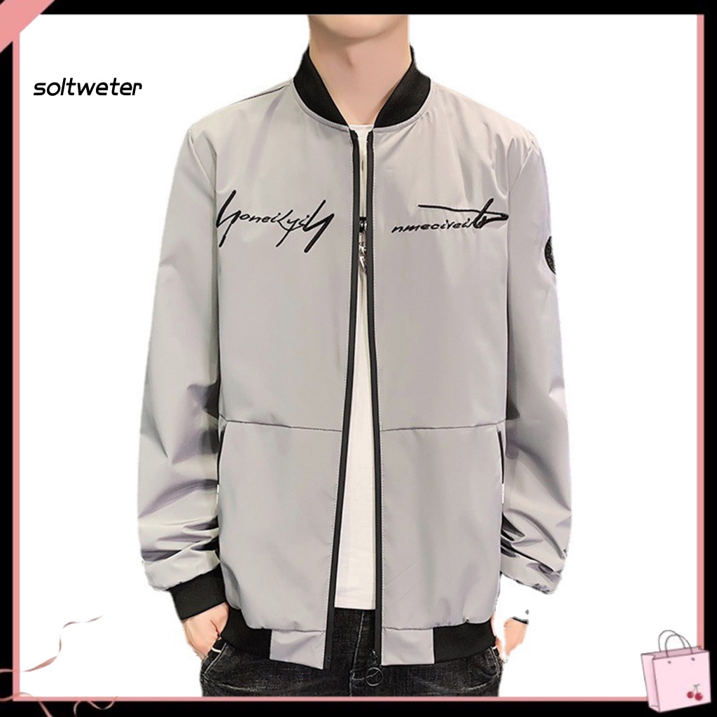 St Áo Khoác Màu Trơn Có Khóa Kéo Họa Tiết Thêu Ba Chiều Cho Nam