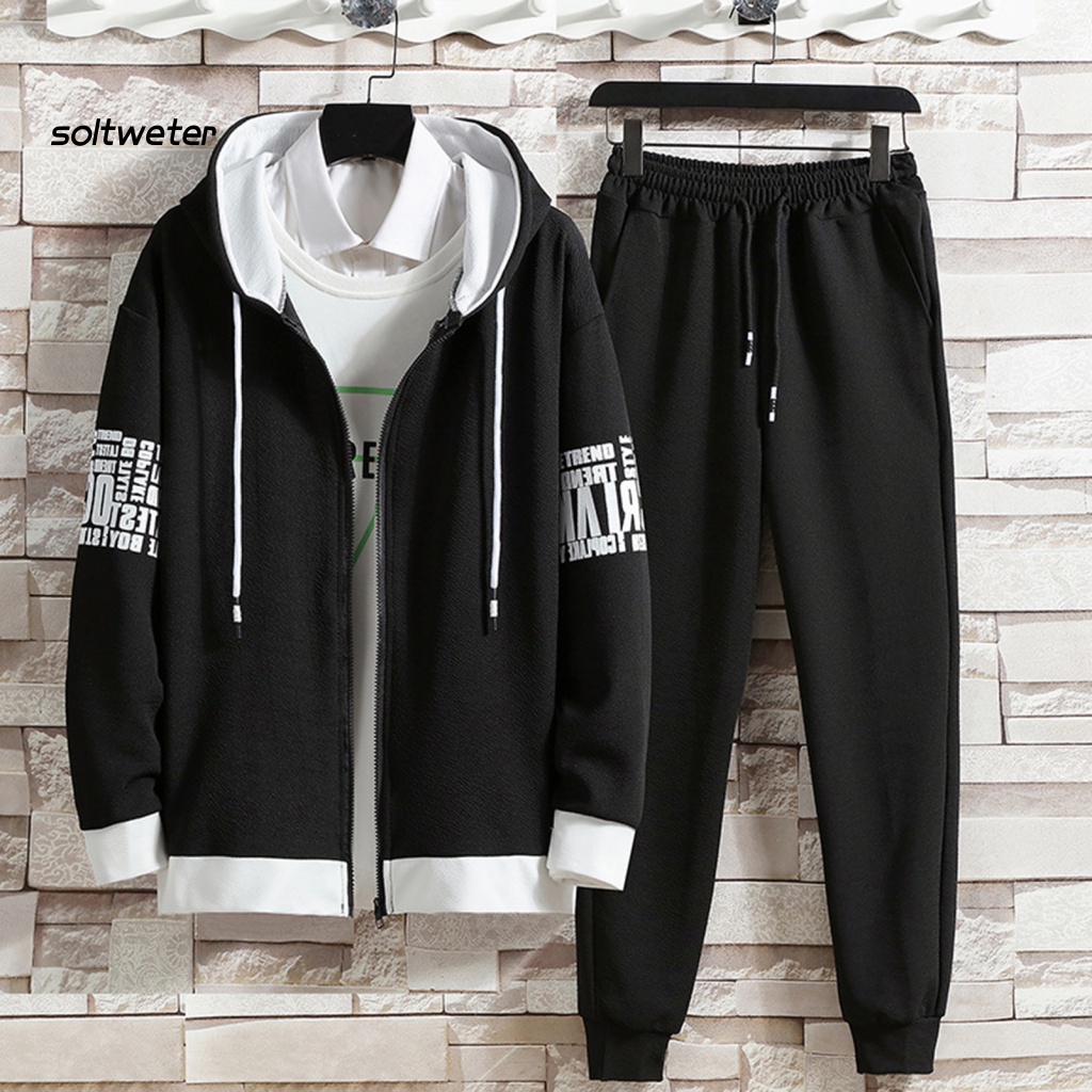 1 Bộ Áo Khoác Nỉ Có Khóa Kéo Dáng Rộng In Chữ Phong Cách Hàn Quốc Thời Trang Cho Nam