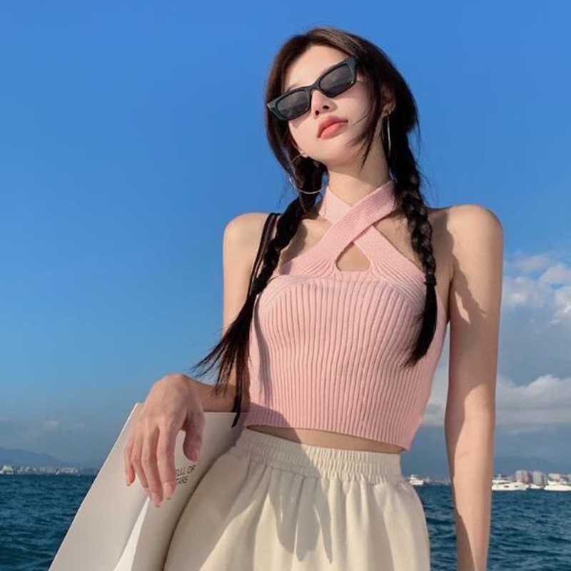 Áo Dệt Kim Hai Dây Chéo Lưng Thời Trang Gợi Cảm Cho Nữ