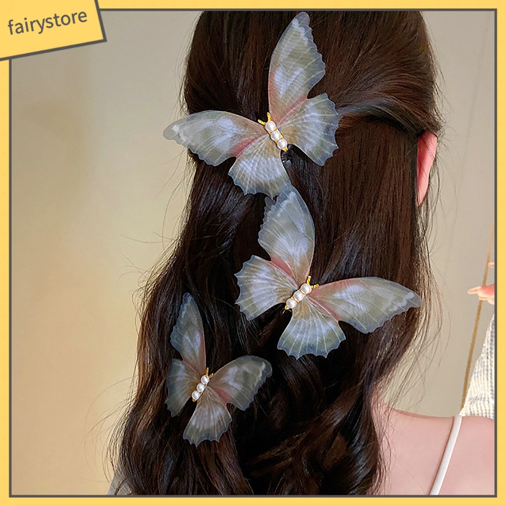Kẹp Tóc Hình Bướm Hai Lớp Bằng Kim Loại Đính Ngọc Trai Giả Thanh Lịch Cho Nữ
