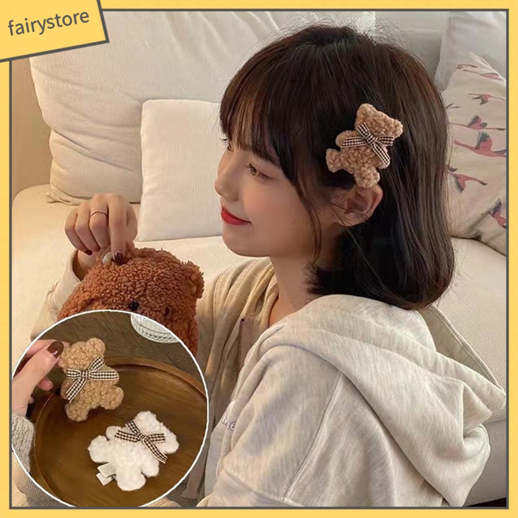 Kẹp Tóc Lông Xù Hình Gấu Dễ Thương Thời Trang Thu Đông Dành Cho Nữ