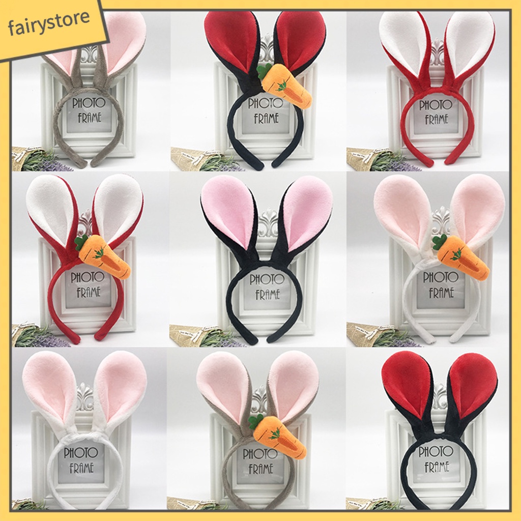 Băng Đô Cài Tóc Tai Thỏ Nhồi Bông Hoạt Hình Co Giãn Vui Nhộn