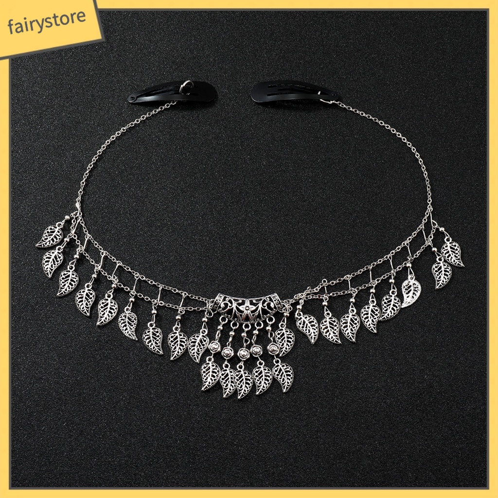 Kẹp Tóc Dạng Chuỗi Hai Lớp Đính Lá Tua Rua Phong Cách Bohemia Cho Nữ