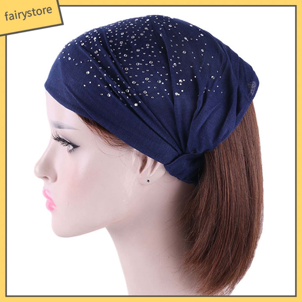 Băng Đô Cài Tóc Bản Rộng Co Giãn Tốt Màu Trơn Đính Đá Cho Nữ