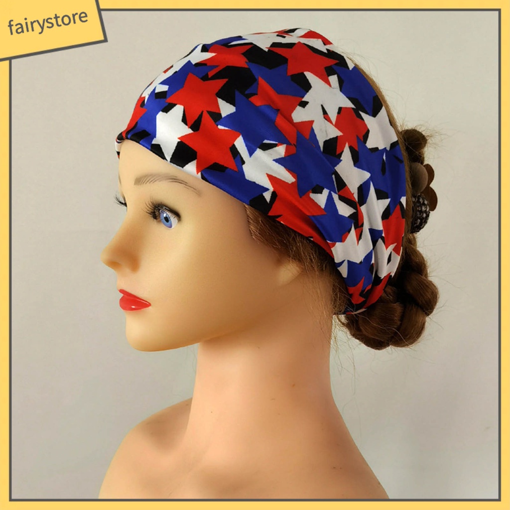 Băng Đô Cài Tóc Bản Rộng Co Giãn Chống Trượt Không Phai Họa Tiết Ngôi Sao