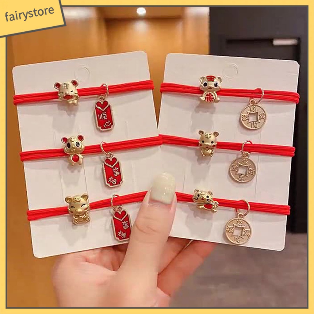 Dây Cột Tóc Co Giãn Họa Tiết Hoạt Hình Phong Cách Trung Hoa