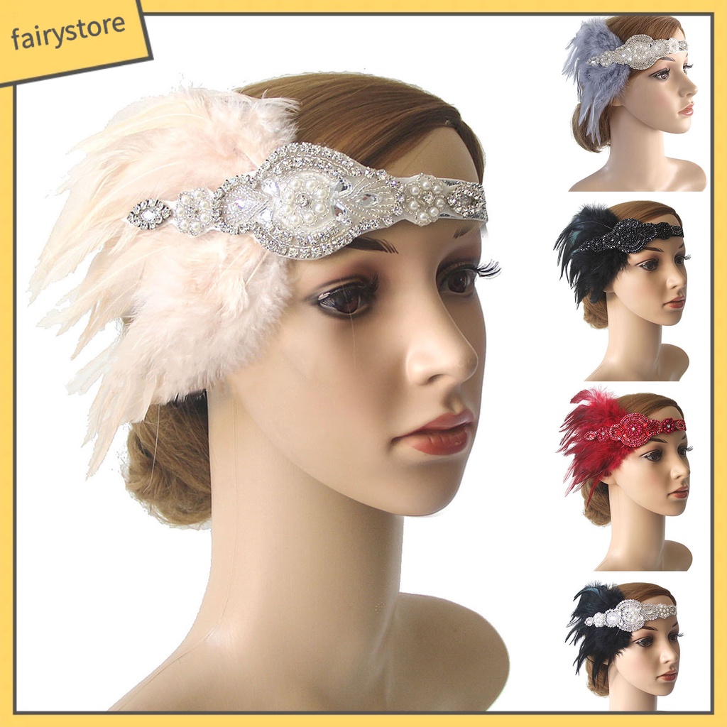 [FRO] Cài Tóc Đính Đá Ngọc Trai Giả Phối Lông Vũ Tua Rua Phong Cách Vintage Cho Cô Dâu