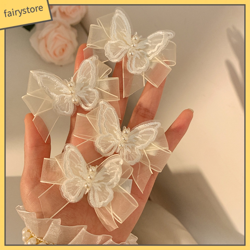 1 Cặp Kẹp Tóc Ba Lớp Hình Bướm Đính Ngọc Trai Giả Gọn Nhẹ Chống Trượt